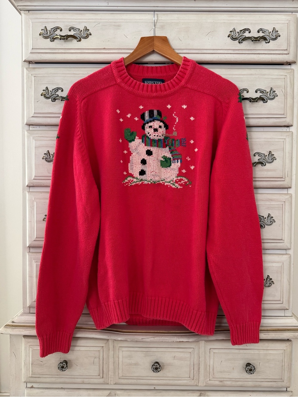 Lands End Red Snowman Cotton Sweater